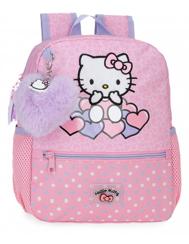 MOCHILA ADAP. 28CM.HELLO KITTY HEARTS  DOTS